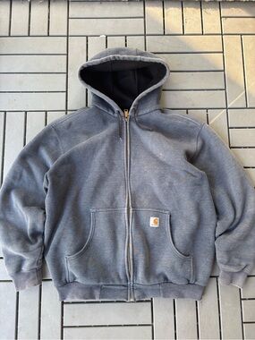 Carhartt Gray Fleece-Lined Hooded Zip Jacket